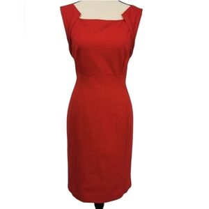 Elie Tahari Red Sleeveless Square Neck Fitted Sheath Dress Career Cocktail Sz 8